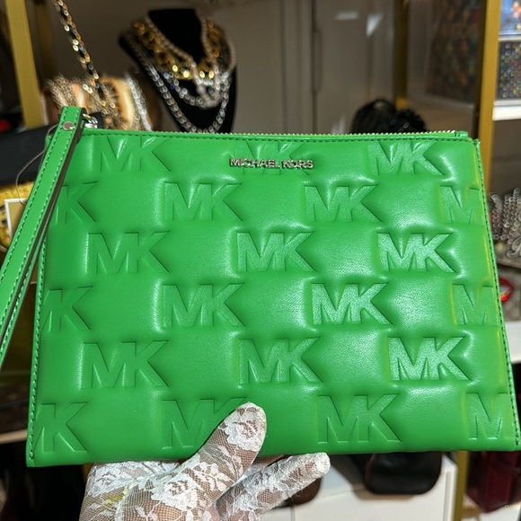 NWT Michael Kors Green Clutch